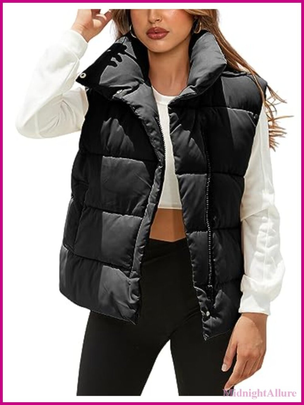 Women's Oversized Quilted Puffer Vest Sleeveless Zip Jacket